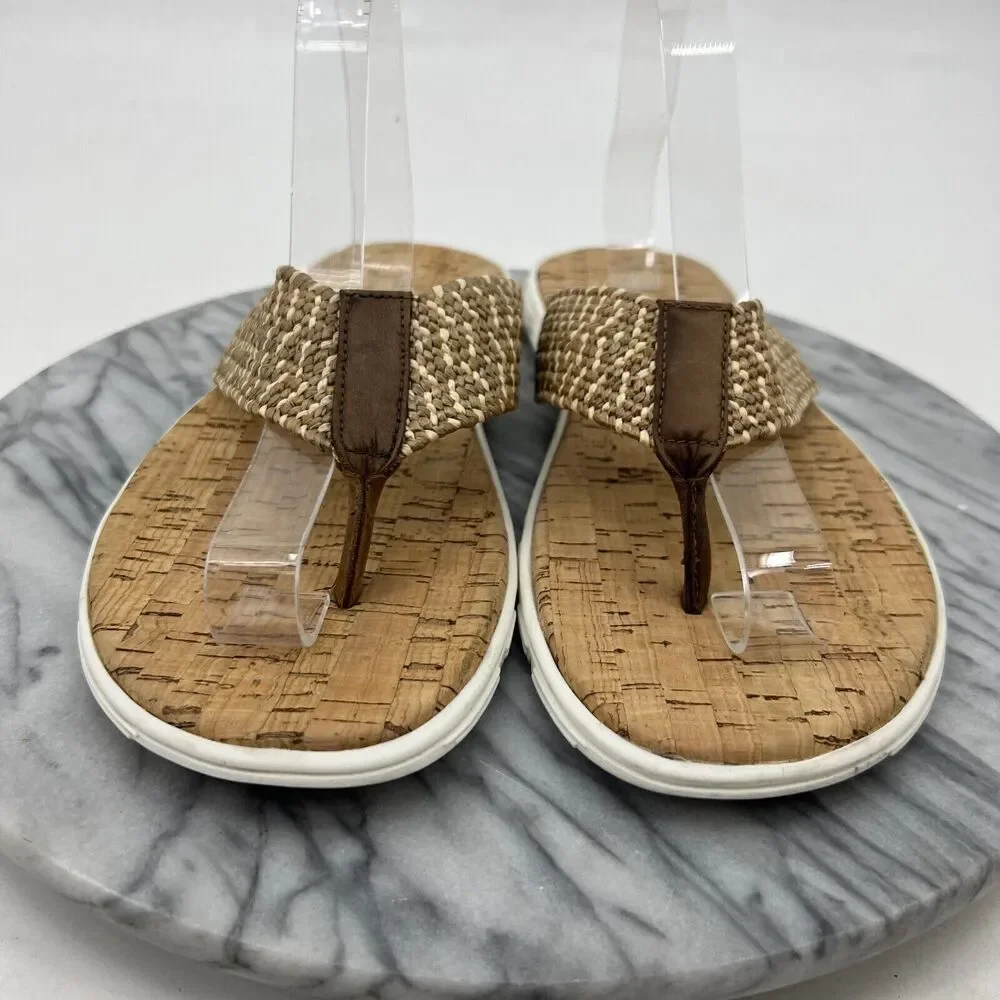 Pete Huntington Flip Flop Mens 10 Thong Sandals Woven Textile Strap Cork Footbed